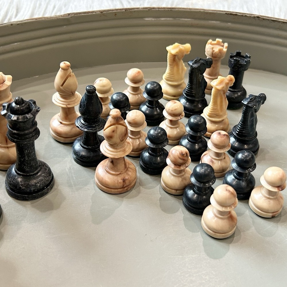Vintage Marbled Designed Plastic Chess Pieces Replacement Set Of 27 As Shown